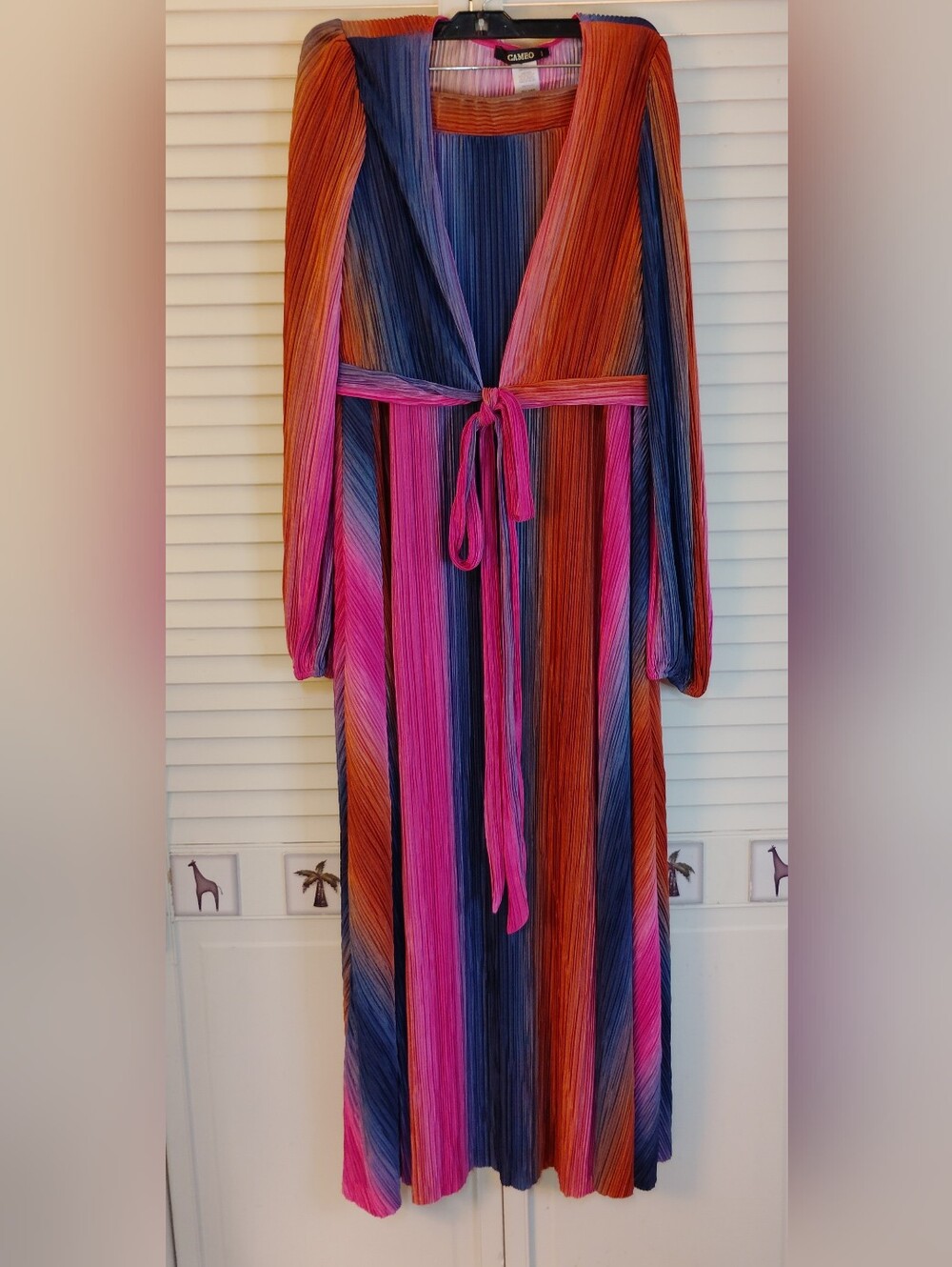 Cameo Striped Multi-Color Pleated Maxi Skirt Set in Pink, Orange, Blue